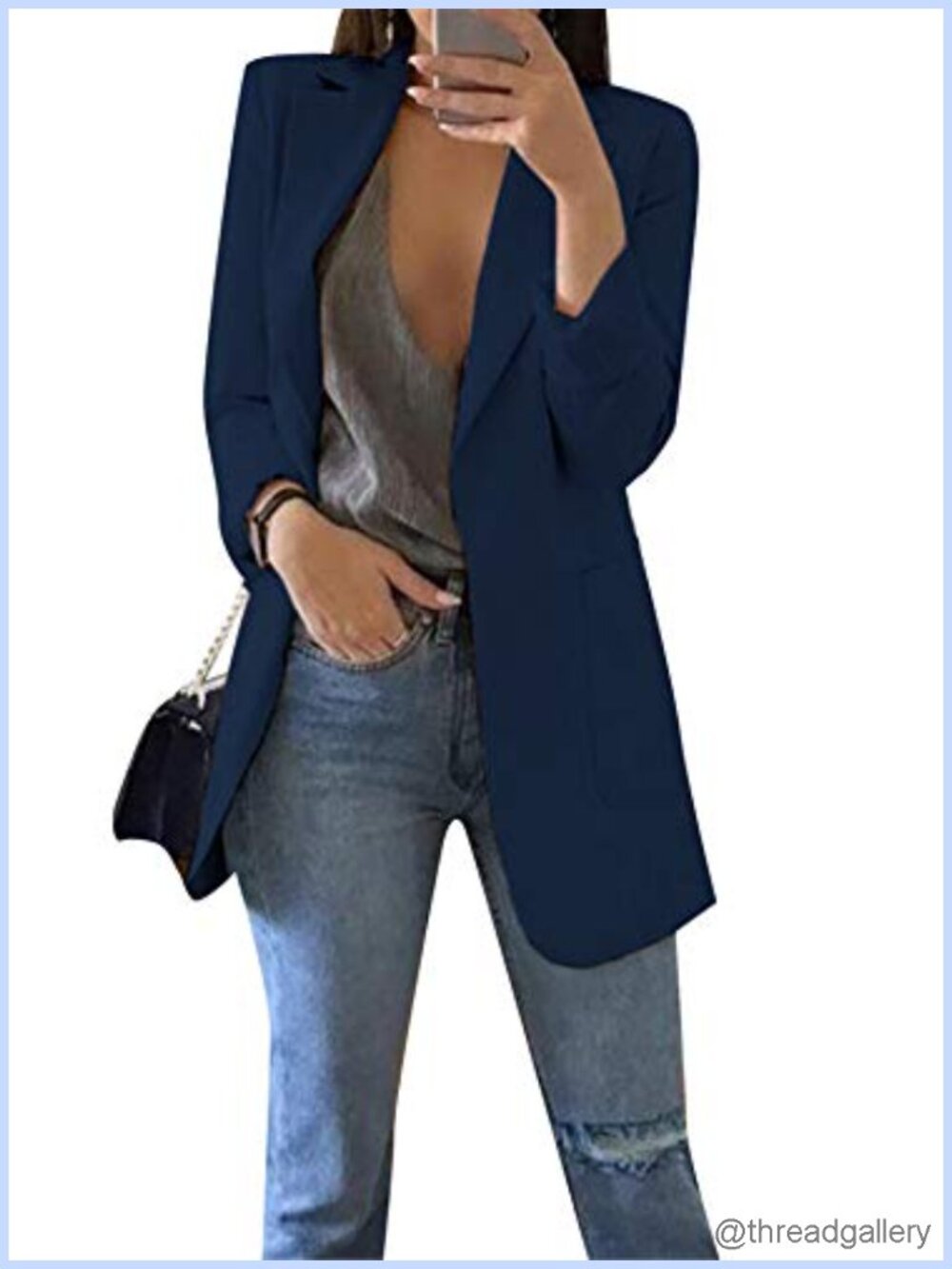 Womens Long Sleeve Open Front Slim Fit Blazer Work Jacket Coat